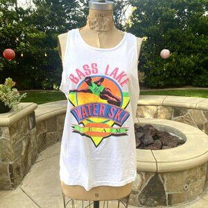 Vintage Bass Lake Water Ski Team Tank Top Neon RARE 1989 Colorful Graphic USA L